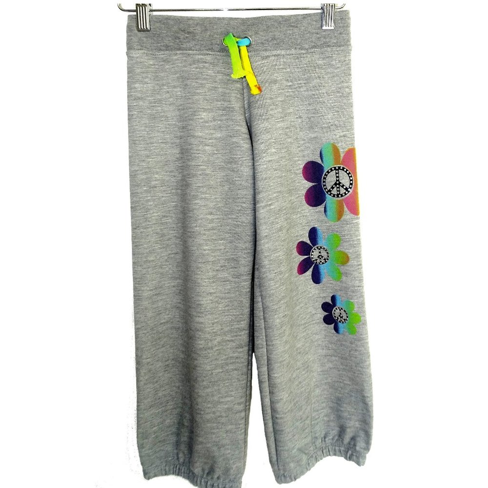 NWT Flowers by Zoe grey flower accents cropped jogging pants Size L